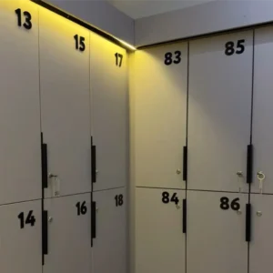 Moderni spintelių numeracija naudojant lazeriu išpjautus 3D skaičius iš juodo organinio stiklo. Skaičiai turi stiprią lipnią nugarėlę, užtikrinančią ilgaamžiškumą sporto klubų ar persirengimo kambarių interjere. Informacinių lentelių ir 3D raidžių gamyba.