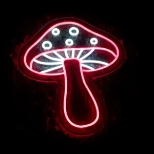 Rožinis ir baltas LED neoninis ženklas „Grybas“ – žaisminga ir moderni šviečianti dekoracija kambario interjerui ar barui.