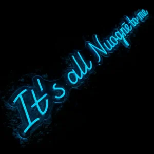 Rankų darbo LED neoninis užrašas ant tamsaus fono – individualaus dizaino šviečianti reklama interjerui ir verslui.