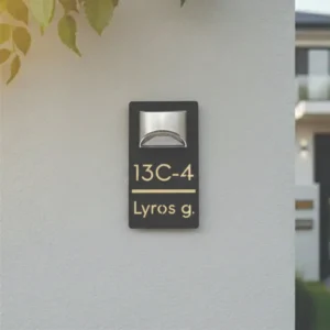 Moderni juoda adreso lentelė su veidrodinio aukso akrilo skaičiais ir soliariniu LED apšvietimu